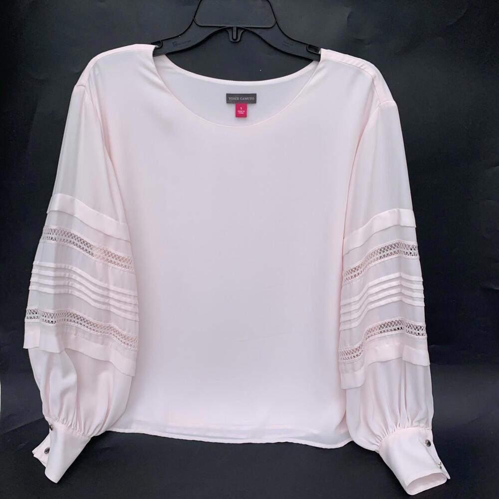 New Vince Camuto Blouse Top Crochet Eyelet Long Sleeve Blush Pink Sz Small S